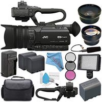 JVC GY-HM170UA 4KCAM Compact Professional Camcorder with Top Handle Audio Unit + BNV-F823 Replacement Lithium Ion Battery + External Rapid Charger QAN0067-003 Microphone Bundle