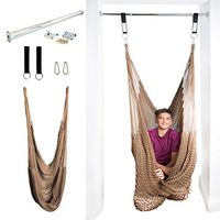 DreamGYM Mesh Therapy Swing with Doorway Support Bar - Net Sensory Swing for Adults and Children - Chocolate