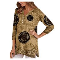 Futurelove Plus Size Tops - Three Quarter Sleeve Printed Tops for Women V Neck Shirt Printed Tops Loose Blouse S-5XL Khaki