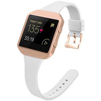 YiJYi Slim Bands Compatible with Fitbit Blaze,Thinner Soft Silicone Band with Metal Frame Replacement Wristband for Women Men Small Large (Small(5.5"-7.5"), White/Rose Gold Frame)