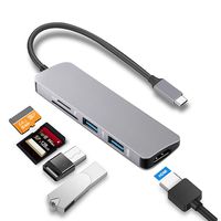 5 in1 USB C HUB USB-C to HDMI Micro SD/TF Card Reader Adapter for MacBook Samsung Galaxy S9/S8 Huawei P20 Pro Type C USB 3.0 HUB Aluminum Multi Portable Hub for MacBook Pro 2017/2016 and More (Gray)