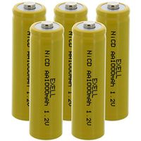 5x Exell AA 1.2V 1000mAh NiCD Button Top Rechargeable Batteries Solar Lights, Radios, Clocks, High Drain Applications, Garden Lights