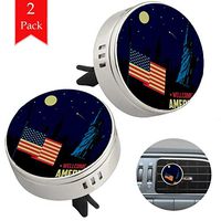National Flag And Statue Of Liberty In The Night Sky 2 pcs silver Car Essential Oil Diffuser Vent Clip Aromatherapy Diffuser Locket Air Freshener with 4 Refill Pads 1.33x1.83in