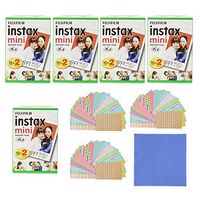 Fujifilm Instax Mini Instant Film, 2x10 Shoots x5 Pack (Total 100 Shoots) + withC Microfiber Cleaning Cloth+ Free 60PCS Sticker for Fuji Mini 90 8 70 7s 50s 25 300 Camera SP-1 Printer