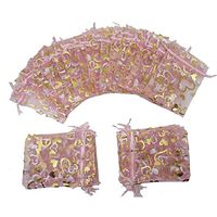 Ankirol 100pcs Mini Sheer Organza Wedding Favor Bags 3.8x4.5'' Pink Heart Drawstring Pouches (Pink)