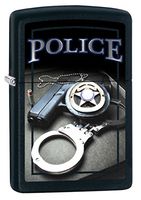 Zippo Custom Lighter: Police Gun, Badge and Handcuffs - Black Matte 78462