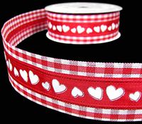 5 Yds Valentine Valentine's Day Hearts Red Gingham Wired Ribbon 1 1/2"W