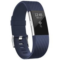 UMAXGET Compatible with Fitbit Charge 2 Bands, Soft Silicone Sport Adjustable Wristband Special Edition with Silver Buckle for Men Women, Small, Navy Blue