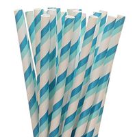 Light and Dark Blue Striped Paper Straws (50)