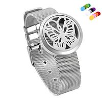 constantlife Allergy Free Stainless Steel Essential Oil Diffuser Locket Bracelet Fragrancy Jewelry Perfume Locket Adjustable Comfortable Bend +12 Felt Pad (Butterfly 2)