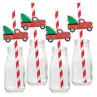 Vintage Red Truck Paper Drinking Straws - Christmas Party Favors Decorations Supplies Winter Holiday - 24 PCS