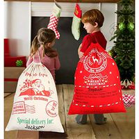 OurWarm 2Pcs Personalized Santa Sacks Bags with Drawstring Large Santa Bags for Kids, 27 x 20 Inch Christmas Canvas Bags for Gifts