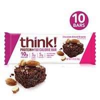 think! (thinkThin) Protein+ 150 Calorie Bars - Chocolate Almond Brownie, 10g Protein, 5g Sugar, No Artificial Sweeteners, Gluten Free, GMO Free, 1.4 oz bar (10 Count - packaging may vary)