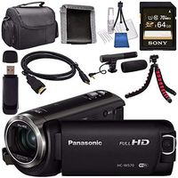 Panasonic HC-W570 HC-W570K HD Camcorder + Sony 64GB SDXC Card + Lens Cleaning Kit + Flexible Tripod + Carrying Case + Memory Card Wallet + Card Reader + Mini HDMI Cable + Condenser Mic Bundle