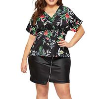 JQjian Loose Plus Size T-Shirt for Women, Printed Deep V-Neck Tops Blouse (XL, Black)
