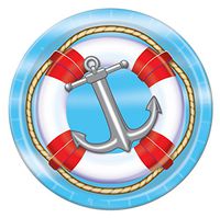 Pack of 96 Disposable Nautical Life Preserver & Anchor Dinner Plates 9"