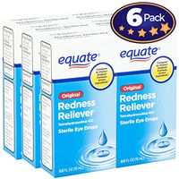 Equate Redness Reliever Sterile Eye Drops 0.5oz Dropper Bottle 6 Pack. Lubricant Gives Long Lasting Relief for Burning, Itching, & Dryness Fast! Cures Red Eyes with Active Ingredient Tetrahydrozoline.