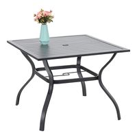37" Metal Steel Slat Patio Dining Table Square Backyard Bistro Table Outdoor Furniture Garden Table, 1.57" Umbrella Hole, Black