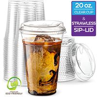 20 oz. Clear Cups with Strawless Sip-Lids, [50 Sets] PET Crystal Clear Disposable 20oz Plastic Cups with Lids