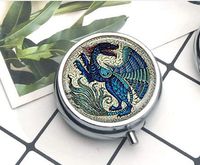De Morgan Winged Beast Dragon Compact 3 Compartment Medicine Case, Pill Box for Pocket or Purse Pill Box Decorative Pill Case with Gift Box
