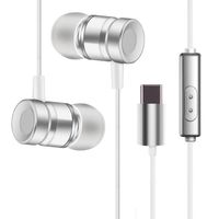 Veepola New Type-C In-Ear Earphone Stereo Super Bass Music Earphone Earbuds Headphone with Mic for HTC U11 (Silver)