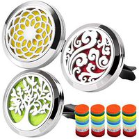 3 PCS Car Aromatherapy Essential Oil Diffuser Vent Clip Stainless Steel Magnetic Closure Locket with 40 Refill Pads