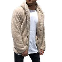 Yxiudeyyr Autumn Winter Men's Jacket Solid Color Fuzzy Button Down Cardigan Blouse Fleece Tops Coat (Beige,XXL)