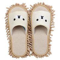 Frjjthchy Cartoon Microfiber Mop Slippers Shoes Dusting Mopping Cleaning Tool Detachable Anti-Slip for Kitchen Bathroom Office (Women 4.5-6/Men 5.5, Beige)