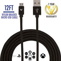 Micro USB Cable [12 FT] - by vCharged, Black Micro USB Charger Nylon Braided for Samsung S7, Kindle Fire Charger, Alexa, HTC, LG, Windows, Android Smartphones w/ 1 Year Warranty