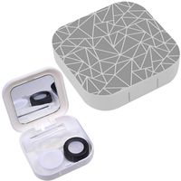 Portable Contact Lens Case Box Travel Kit Mirror + Bottle + Tweezers Container Holder [ Triangles Grid ]
