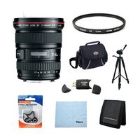 Canon EF 17-40mm f/4L USM Ultra Wide Angle Zoom Lens for Canon SLR Cameras w/ 77mm Multicoated UV Protective Filter, Deluxe Bag, Lens Cap Keeper, Memory Card Wallet, Card Reader, Professional Tripod