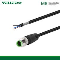VELLEDQ Industrial Pre-Wired M8 Connector Cable 3-Pin Male A-Coding 3M/10FT PVC Shielded Line