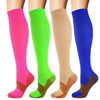 Copper Compression Socks for Men & Women 20-30 mmHg Medical Graduated Compression Stockings for Nurses Shin Splints Diabetic Sports Running Pregnancy (Red+Green+Nude+Blue, Small/Medium)