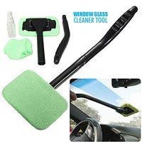 Window Cleaner Brush Kit Microfiber Cloth Car Window Windshield Wonder Cleaning Wash Tool Fluid Inside Interior Auto Glass Wiper with Detachable Handle, with Towel and Spray Bottle (Green)