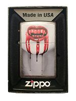 Zippo Custom Lighter - Bloody Vampire Mouth Dripping Blood - Regular Gray Dusk