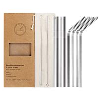 YIHONG 8 Pcs Reusable Metal Drinking Straws - 8.5Inch Stainless Steel Straws - 6mm Diameter Wide- Compatible with 20oz Yeti Tumblers - For Cold Beverage - 4 Straight + 4 Bent + 2 Brushes+1 Pouch