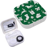 Portable Contact Lens Case Box Travel Kit Mirror + Bottle + Tweezers Container Holder [ Christmas On Green ]