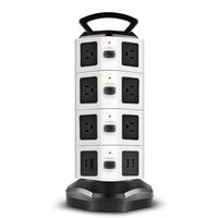 TNP Power Strip with USB Surge Protector - Charger Station Power Supply Adapter Multi Socket Plug Powerstrip Bar Stand Tower, 6FT Extension Cord (14 AC Outlet + 4 USB Port, Black & White)