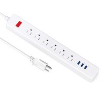 Power Strip,Surge Protector with 6 AC Outlets and 3 USB Charging Ports,1875W/15A 5ft Long Extension Cord for Multiple Devices Smartphone Tablet Laptop Computer-White