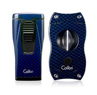 Colibri Monaco Lighter + V-Cut Blue Carbon Fiber Gift Set
