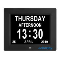 Digital Day Calendar Clock 8 Alarms Auto Dimming Extra Large Non-Abbreviated Dementia Vision Impaired Seniors Elderly Memory Loss Alzheimer Clock