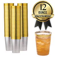 100 Gold Rimmed Reusable Plastic Cups – Thick, Durable 12 oz. Disposable Champagne Glasses – Plastic Gold Cocktail Wine Rim Cup For | Holiday | Party | Birthday | Wedding | Gold Cups by Amedy’s