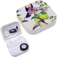 Portable Contact Lens Case Box Travel Kit Mirror + Bottle + Tweezers Container Holder [ Toucans Tropical Flowers Orchid Lemons ]