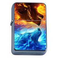 Fire Ice Wolves Flip Top Oil Lighter Em1 Smoking Cigarette Silver Case Included
