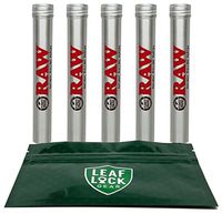 RAW Aluminum Metal Cigar Tube (5 Tubes) with Leaf Lock Gear Smell Proof Pouch