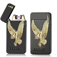Unishow [2016 USB Rechargeable Flameless Electronic Arc Plasma Pulse Cigarette Metal Lighter in Gift Box W/a Free Velvet Pouch (Black Eagle)