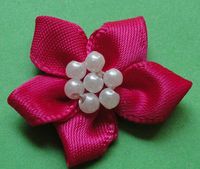 50pcs Satin The Ribbon Flowers with The Appliques Craft DIY Wedding Pearls (Rose)