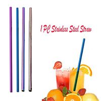 Swyss 1 PC 6mm Diameter Stainless Steel Straws,Replacement Reusable Metal Drinking Straws Washable (Blue, straight 26.7cm)