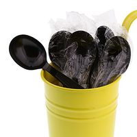 AmerCare Heavy Weight Black Polystyrene Soup Spoons, Individually Wrapped, Case of 1000