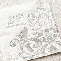 Crisky 25th Wedding Anniversary Napkins Silver Cocktail Beverage Napkins, 25th Wedding Anniversary Decorations for Candy Cake Table Decor 25th Party Supply, 100 Pcs, 3-ply